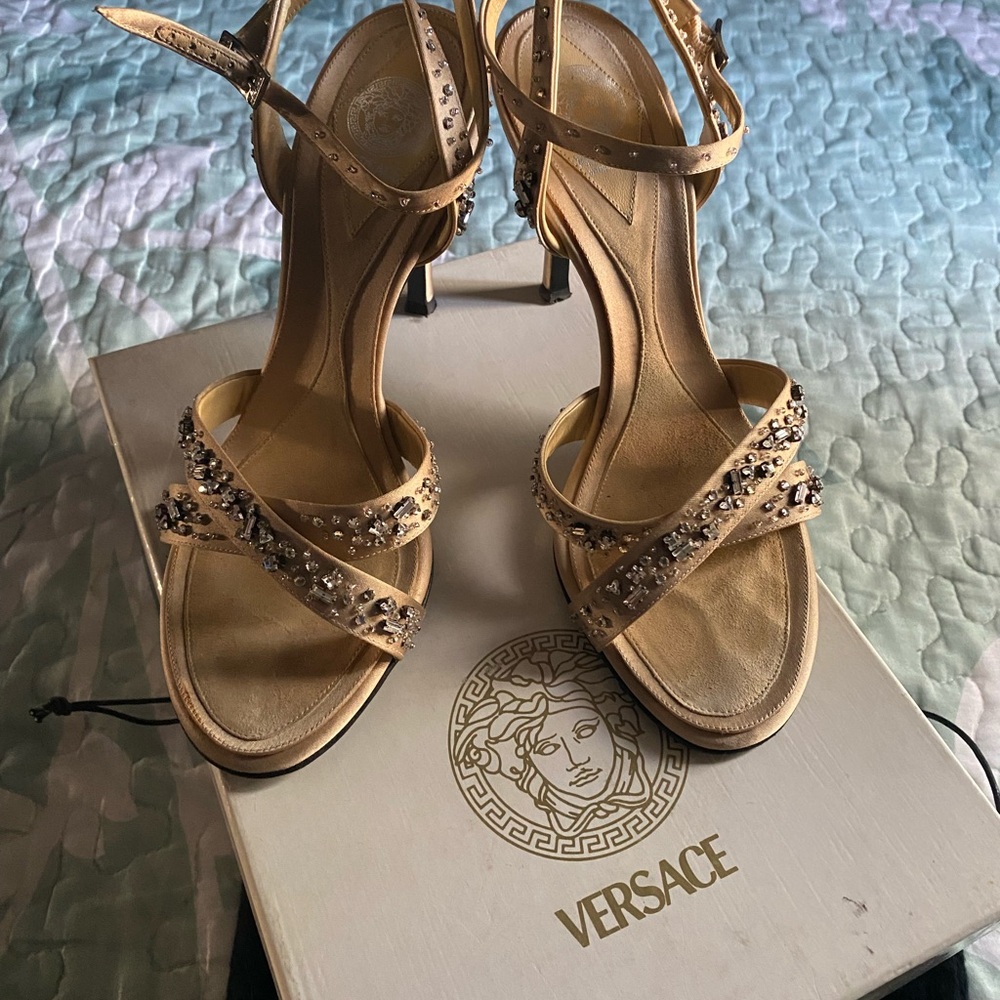 Versace Gold Embellished Heels
